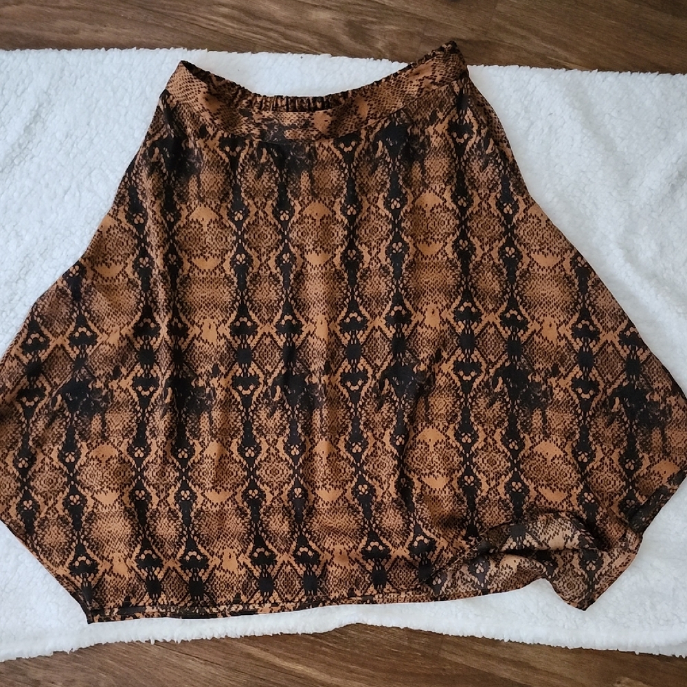 Apt. 9 Asymmetrical Brown and Black Skirt Size L Fairy A-line Flowy Snake Prin